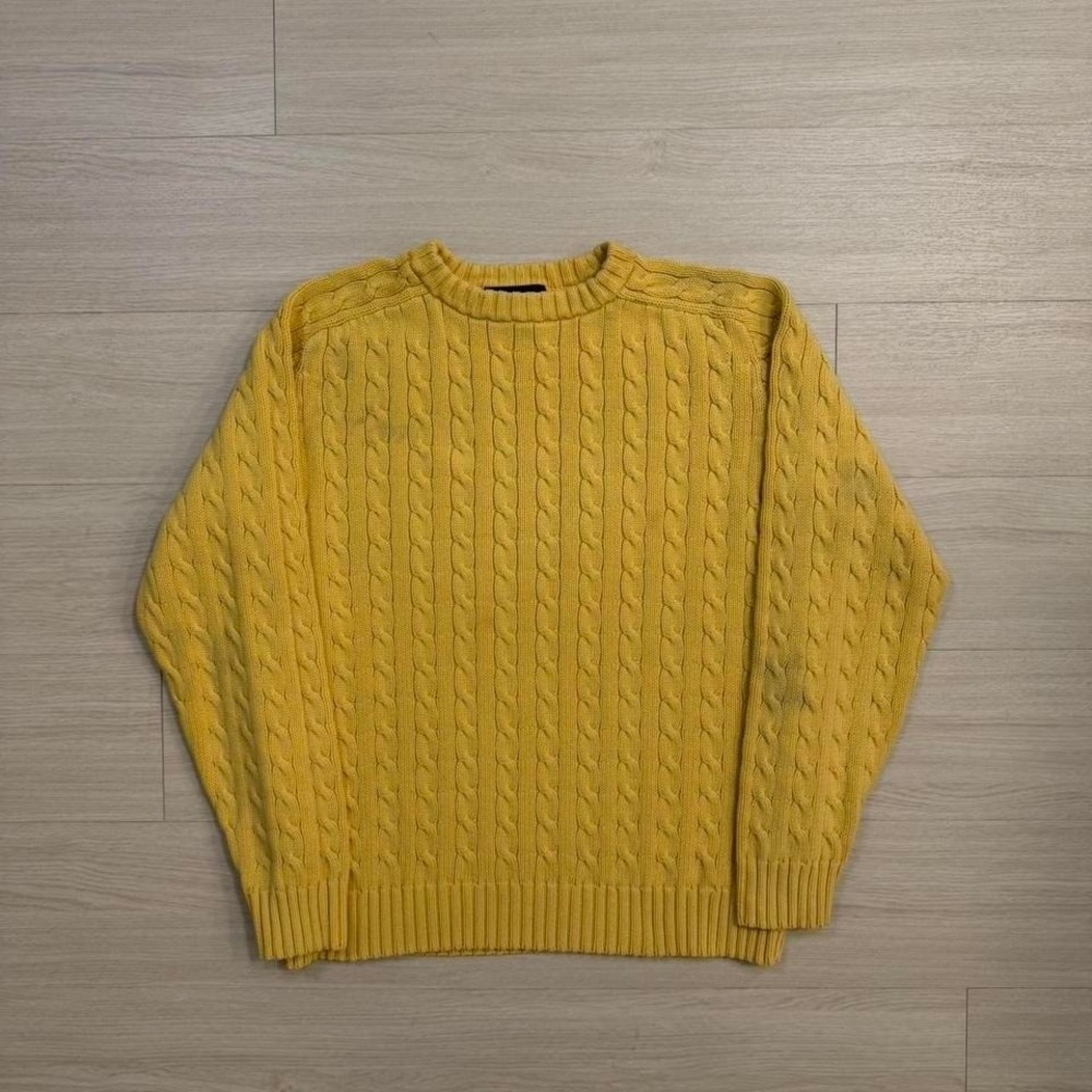 Roundtree & Yorke 100% Cotton Heavyweight Yellow Cable Knit Sweater Men's Size M